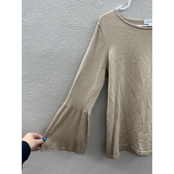 Calvin Klein Womens Top Size Medium Brown Long Bell Sleeve Knit - Picture 2 of 11
